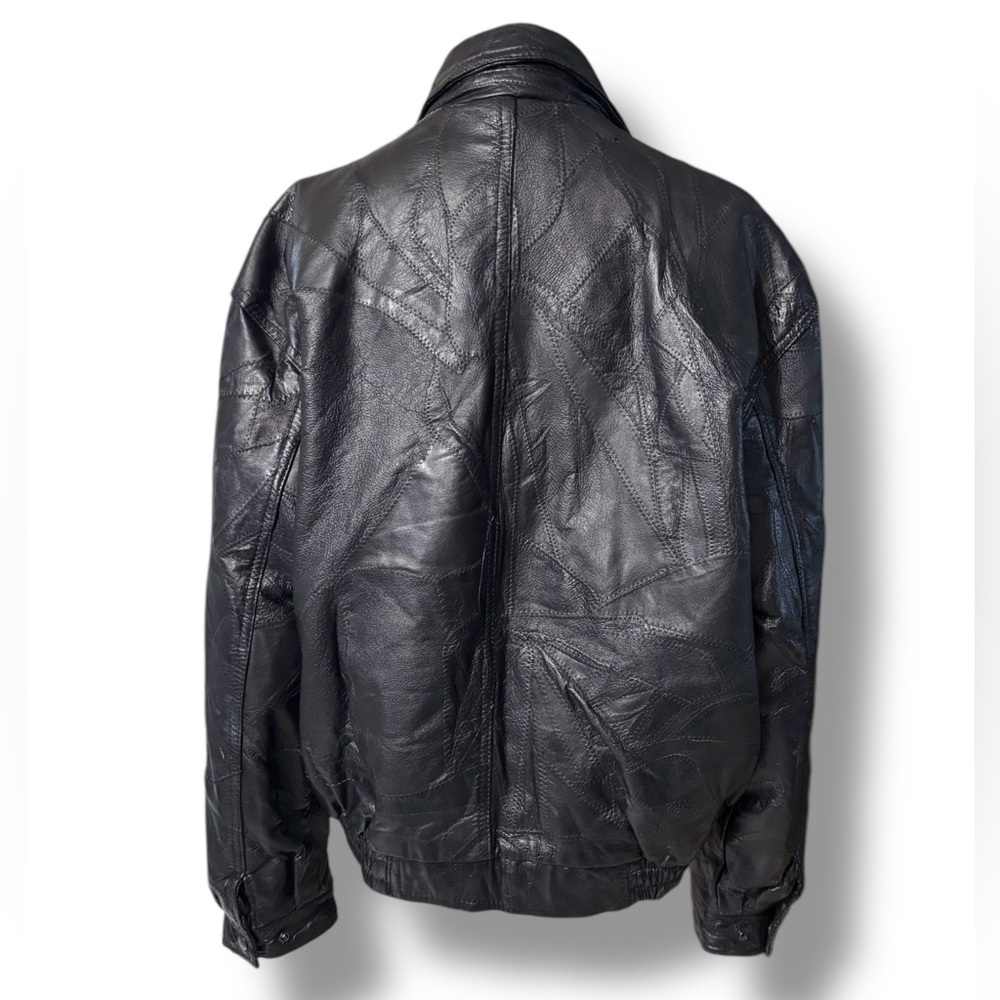 Junction West Black Patchwork Leather Bomber Jack… - image 4